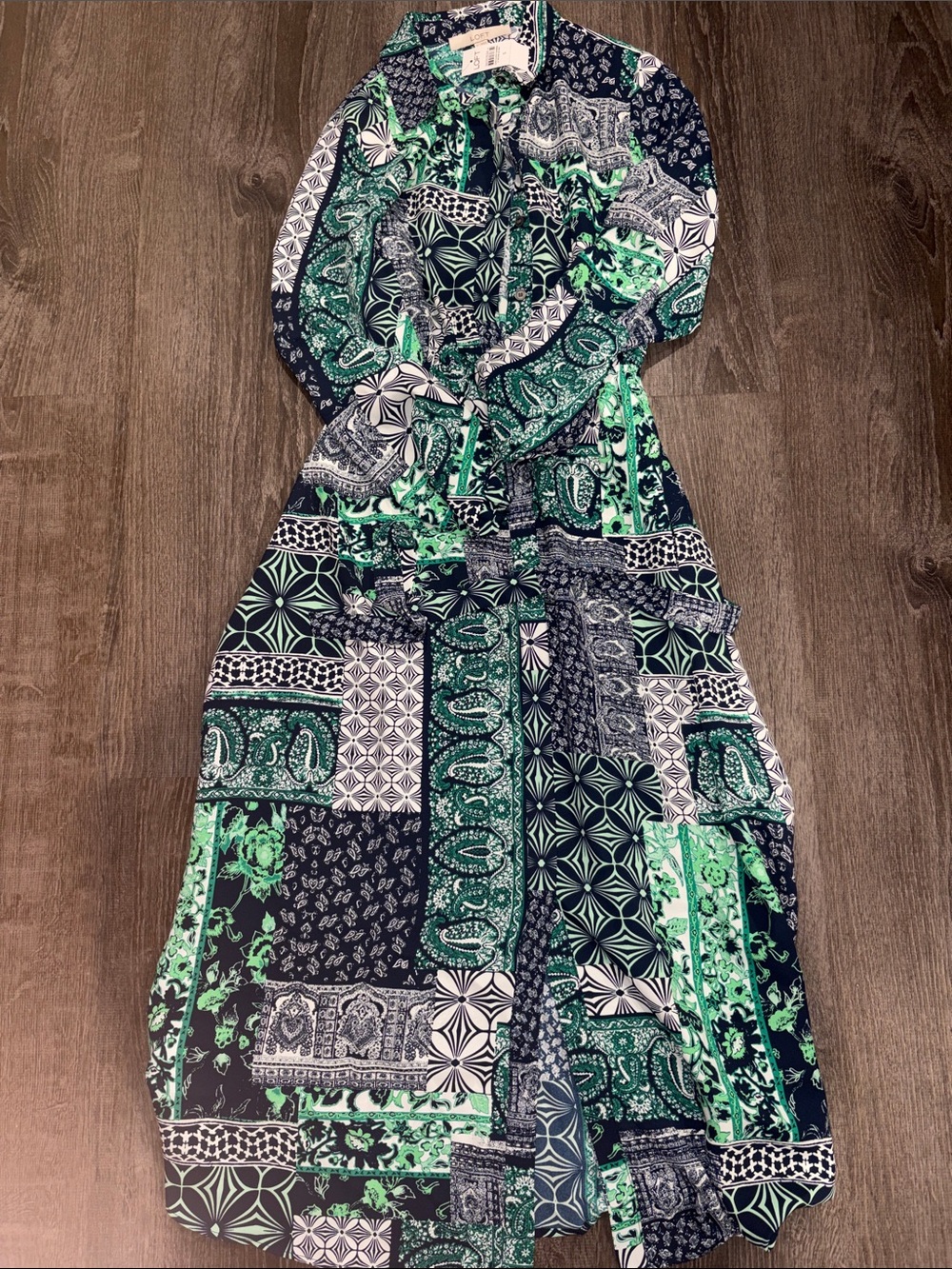 LOFT Navy, Mint & White Patchwork Maxi Dress